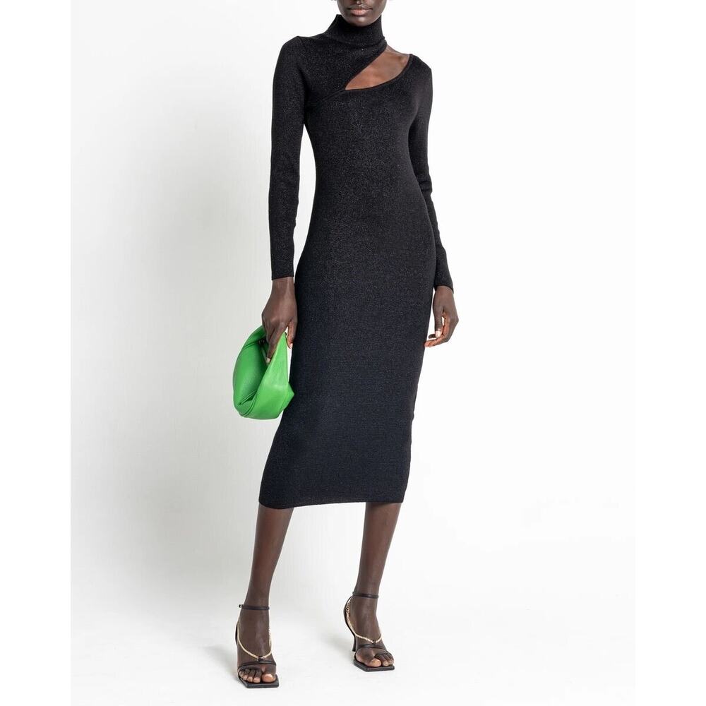 O.P.T Dress Black Shimmery Knit Gertie Holiday Party Cutout Sweater Midi Medium‎